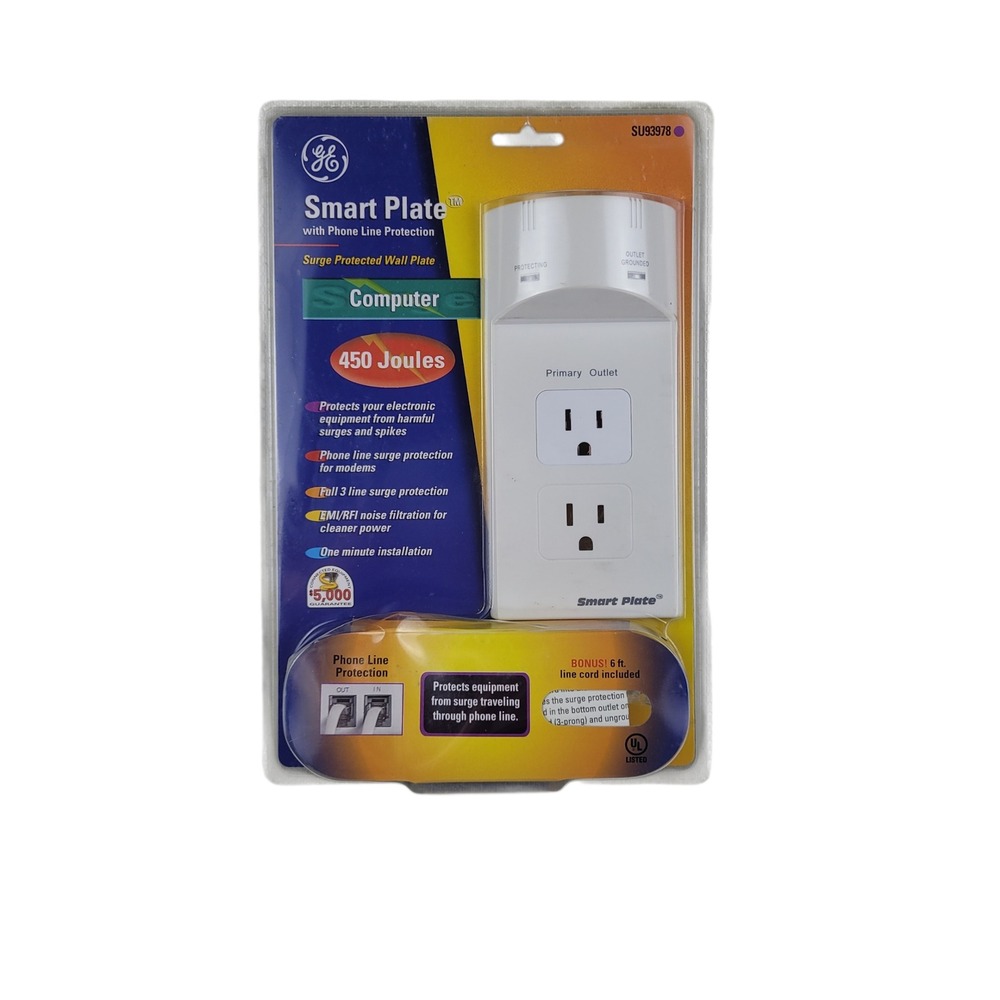GE Smart Plate Surge Protected Wall Plate 450 Joules Phone Line Protect SU93978‎